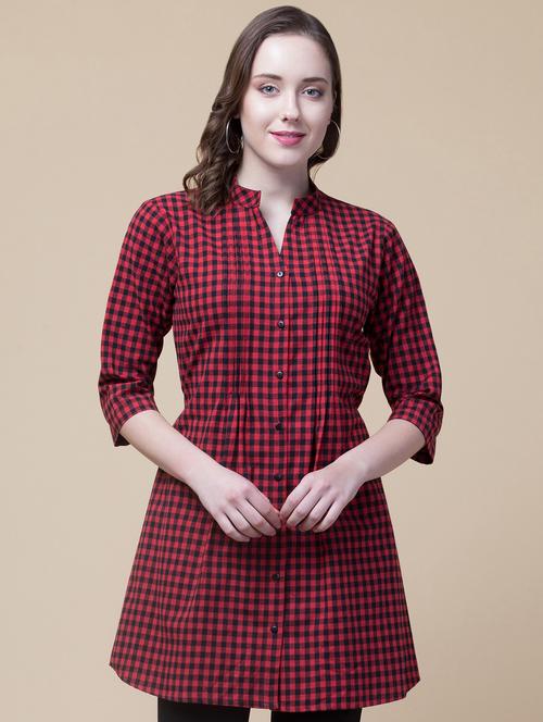 mandarin neck checkered tunic  - 16919405 -  Standard Image - 0