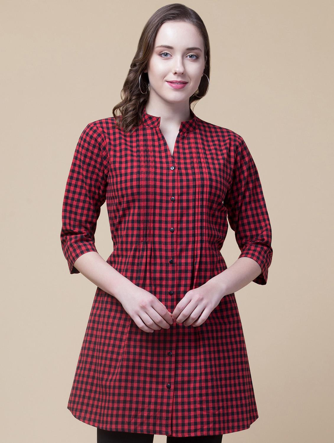 mandarin neck checkered tunic  - 16919405 -  Zoom Image - 0