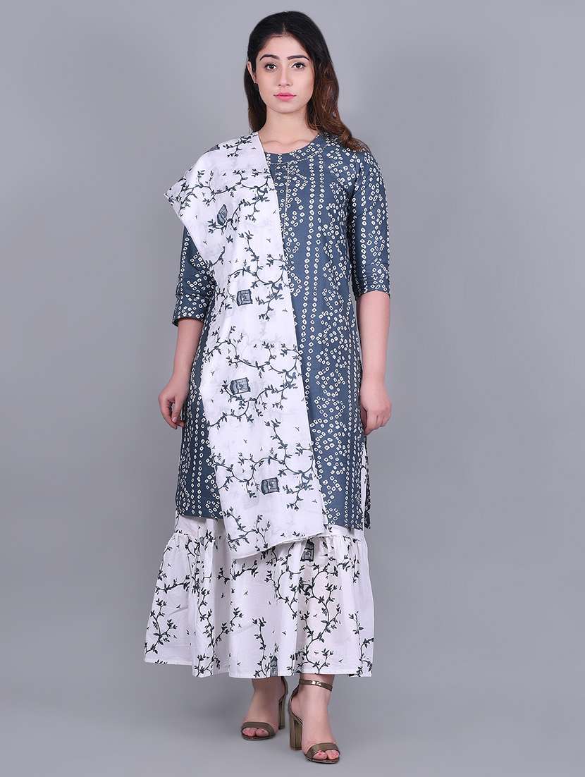 grey cotton kurta skirt  set