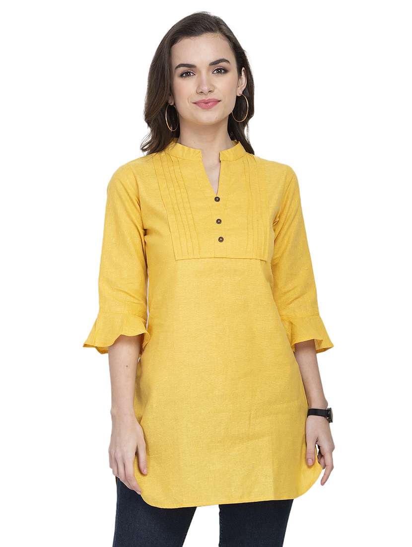 mandarin neck solid straight kurti - 16921387 - Zoom Image - 0