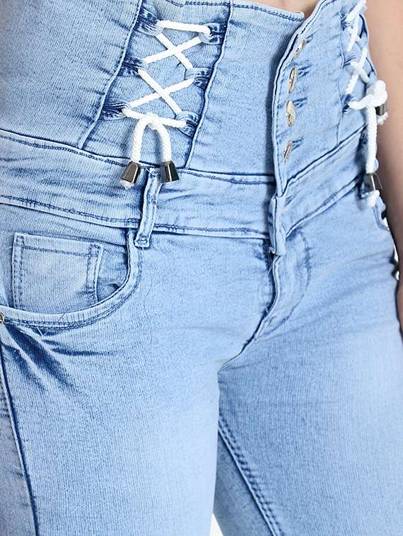 high rise lace-up distressed jeans  - 16921801 -  Standard Image - 4