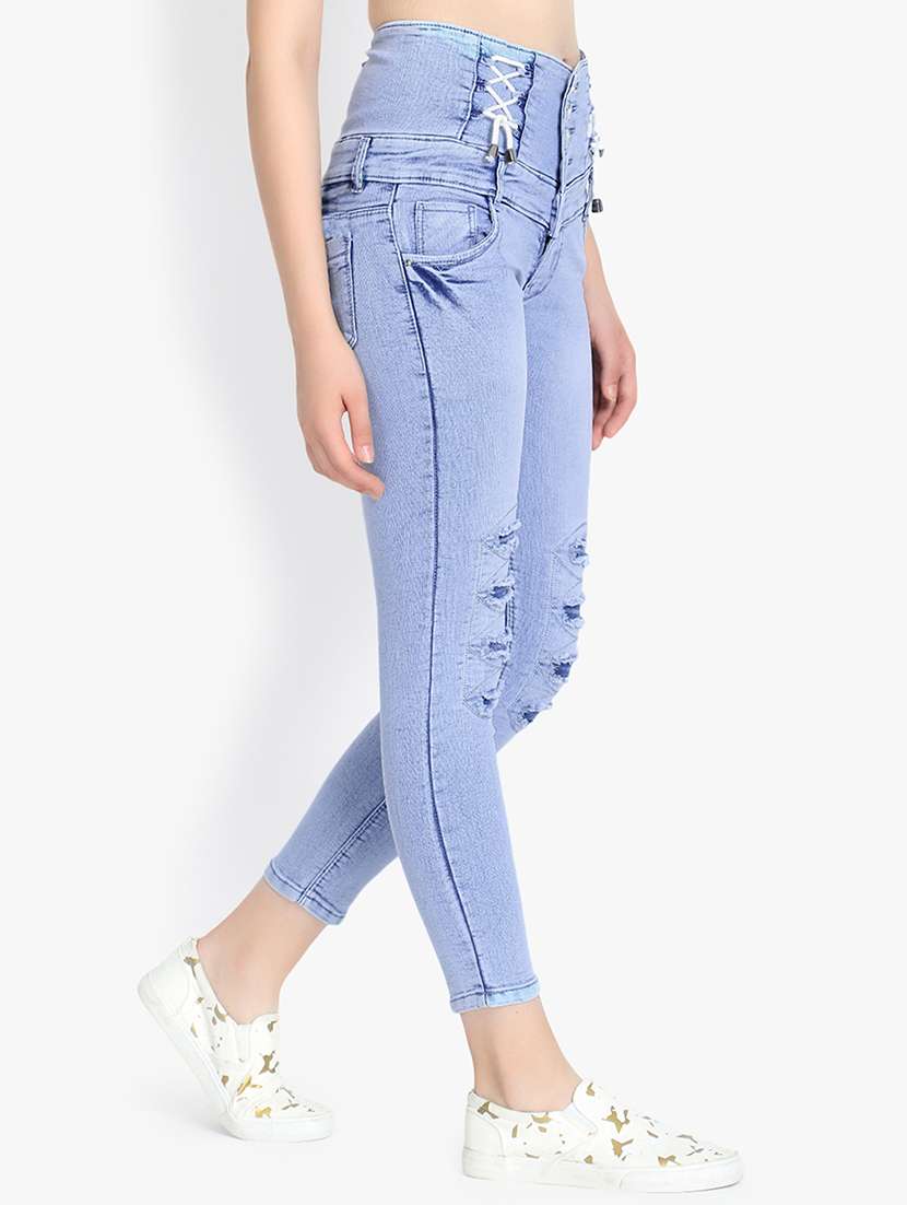 high rise lace-up ripped jeans  - 16921804 -  Standard Image - 1