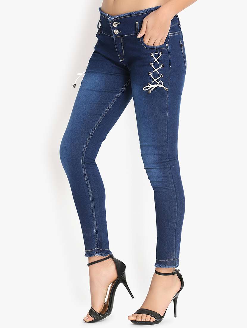lace up detail mid rise jeans  - 16921806 -  Standard Image - 1