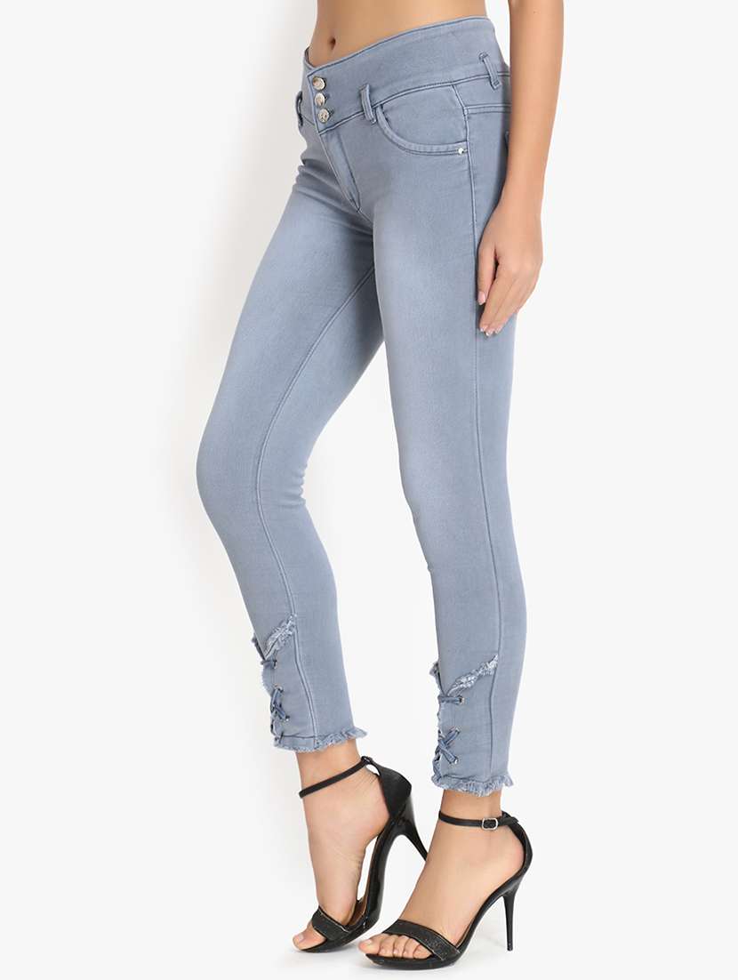 lace up hem stone wash jeans - 16921813 - Standard Image - 1