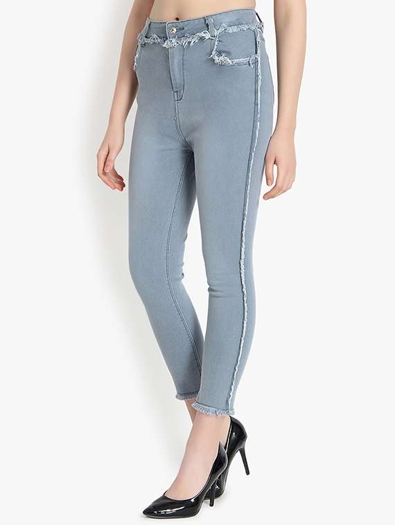 high rise frayed detail jeans  - 16921821 -  Standard Image - 1