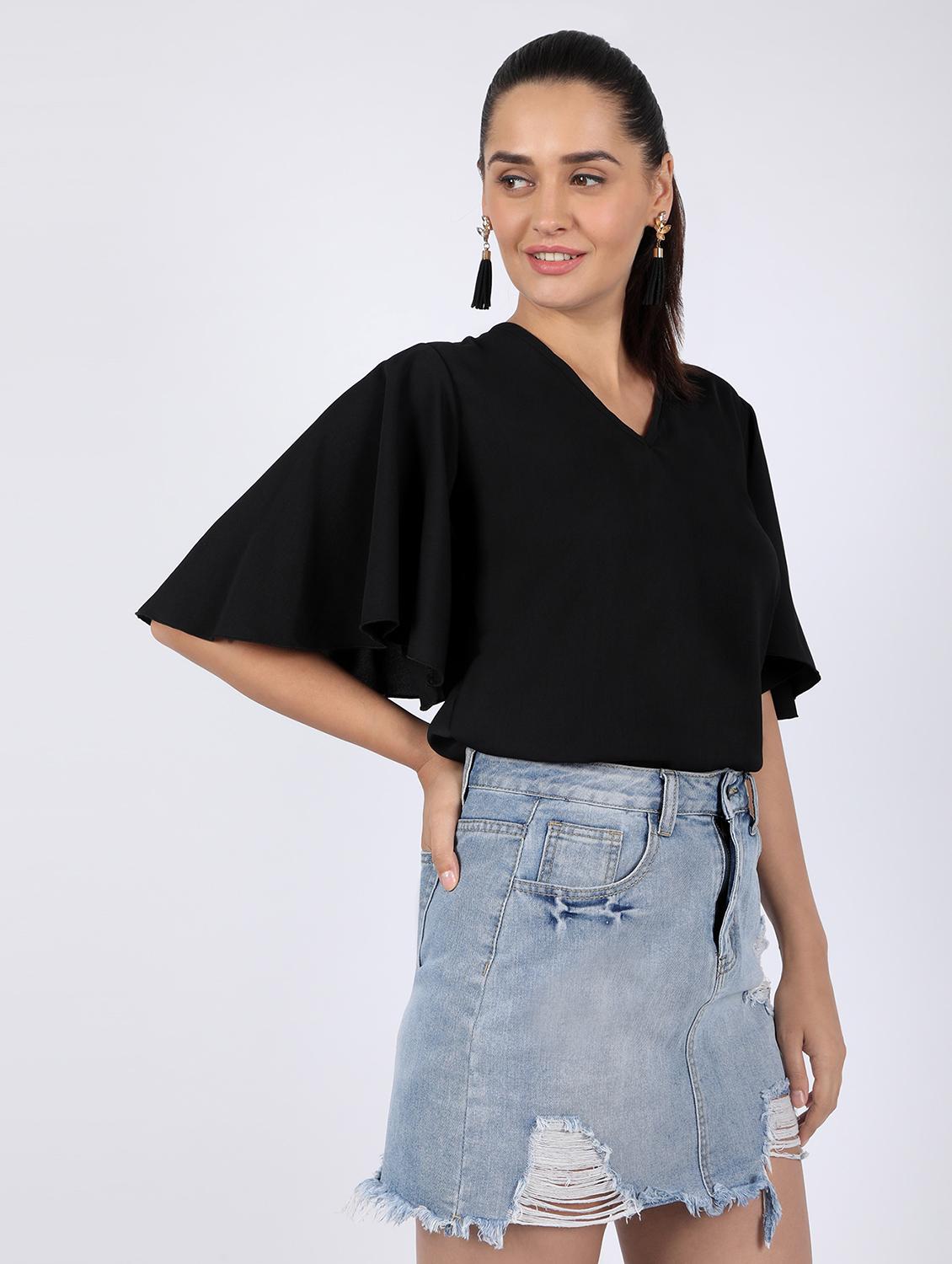flutter sleeved boxy top - 16922544 -  Standard Image - 1