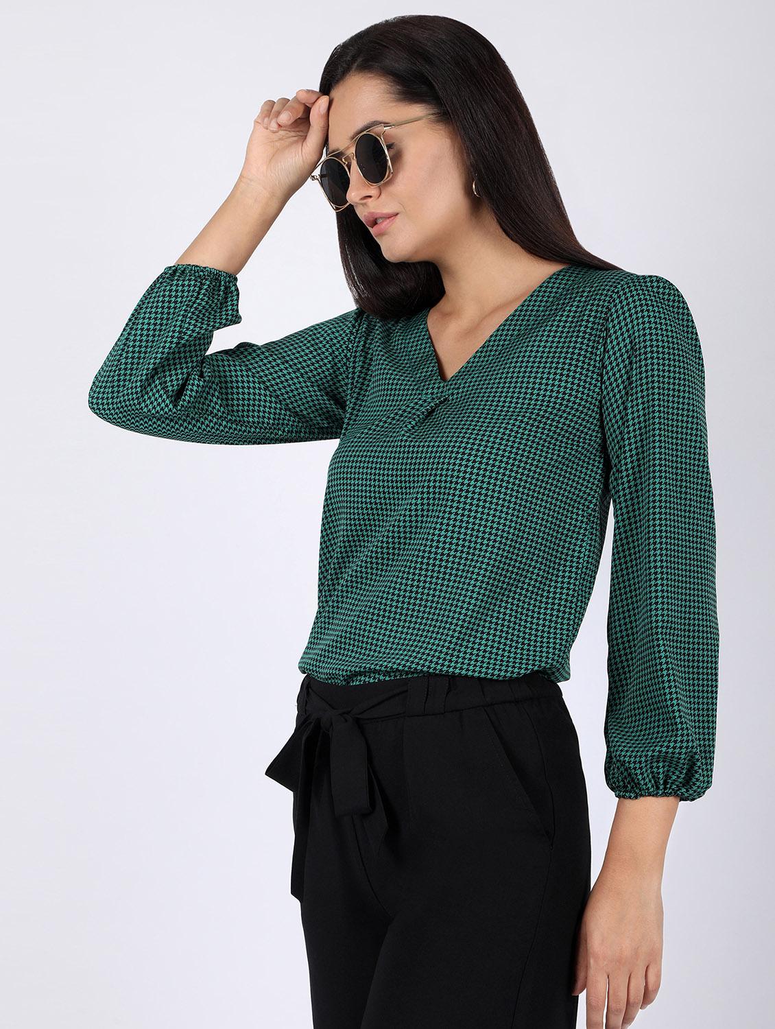 v-neck houndstooth top  - 16922548 -  Standard Image - 1