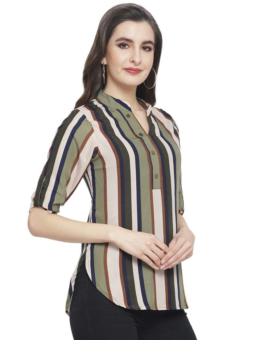 women's straight mandarin neck top - 16923516 - Standard Image - 1