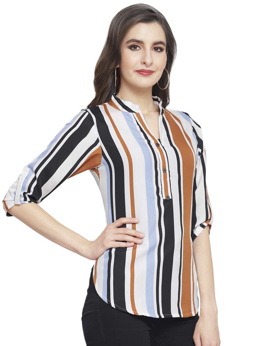 women's straight mandarin neck top - 16923517 - Standard Image - 1