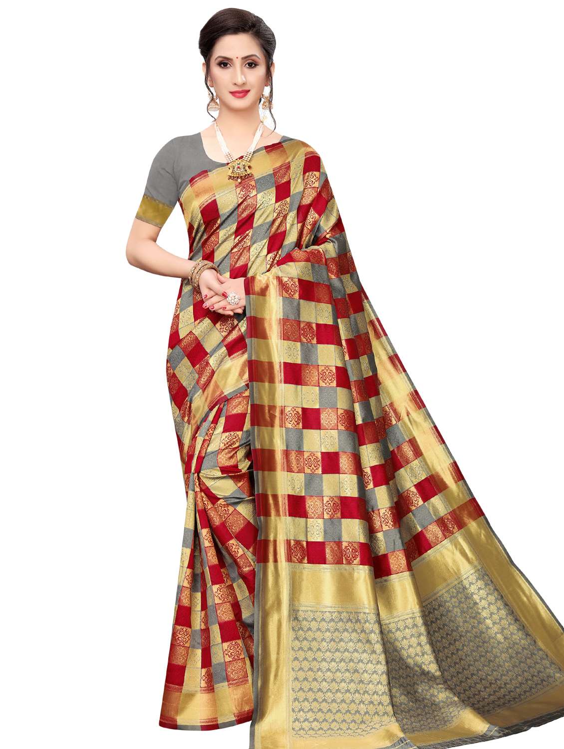 checkered banarasi saree with blouse