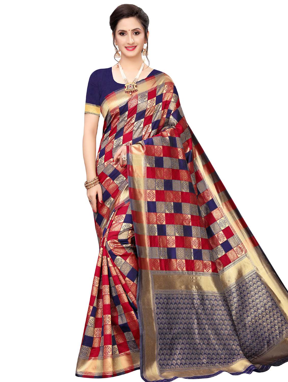 checkered banarasi saree with blouse