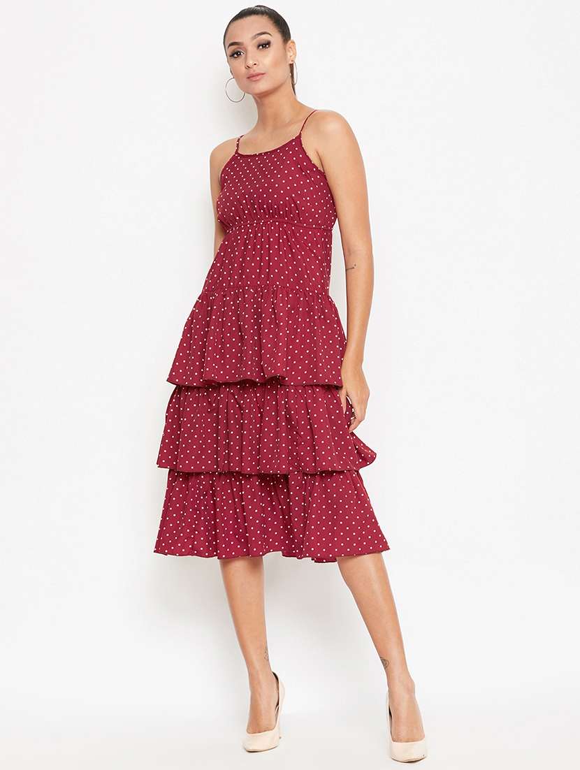 cami neck polka dot ruffled dress 