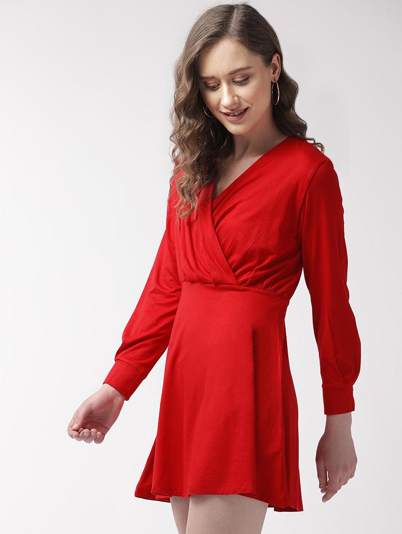 overlap neck flared dress  - 16925837 -  Standard Image - 1