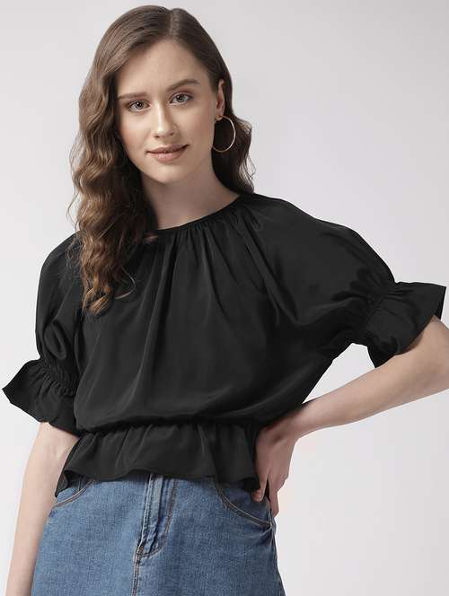 women solid crew neck peplum top - 16925843 -  Standard Image - 0