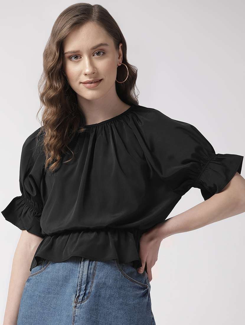 women solid crew neck peplum top - 16925843 -  Zoom Image - 0