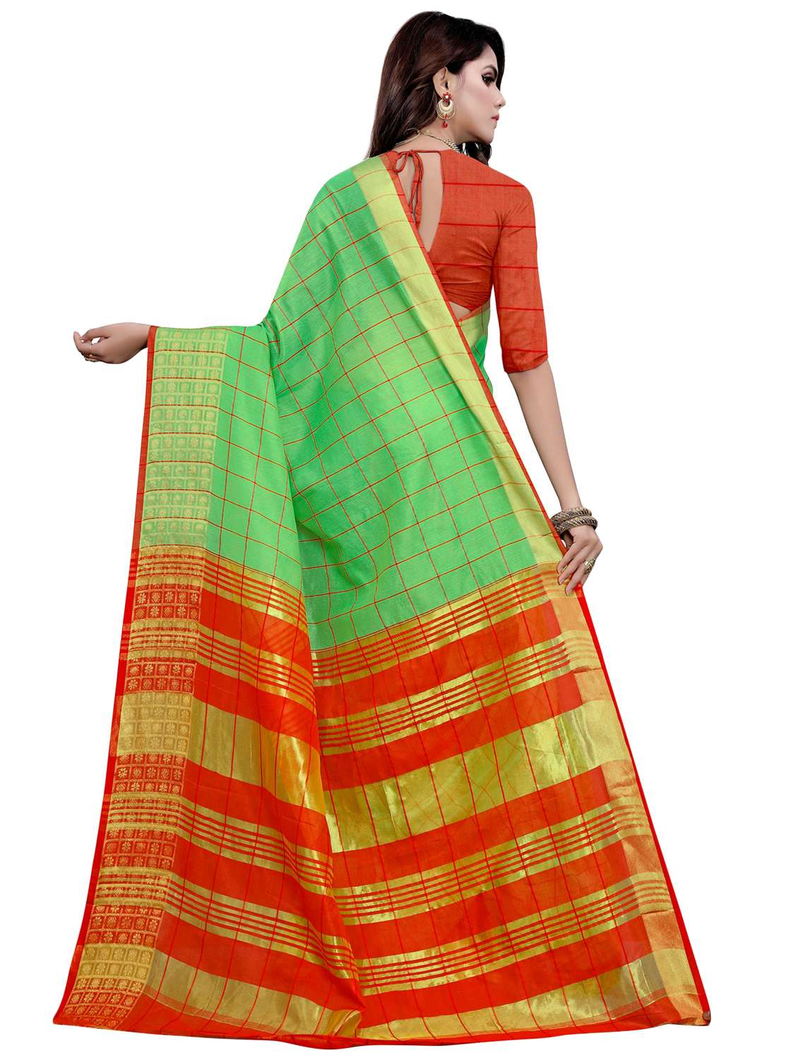 checkered woven saree with blouse - 16926886 - Standard Image - 1