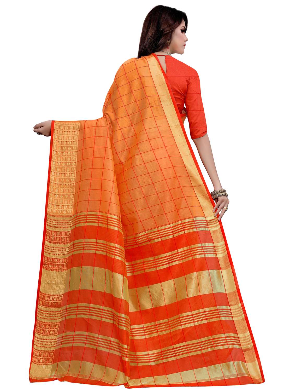 checkered woven saree with blouse - 16926887 - Standard Image - 1