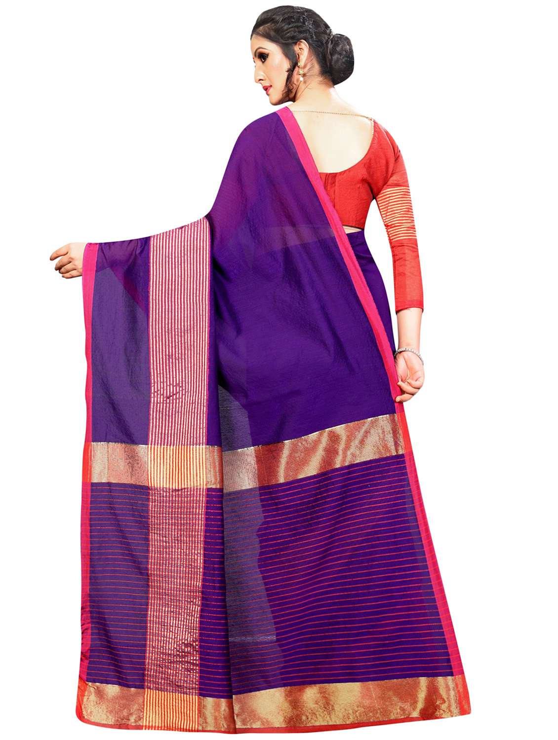 solid bordered woven saree with blouse - 16926901 -  Standard Image - 1