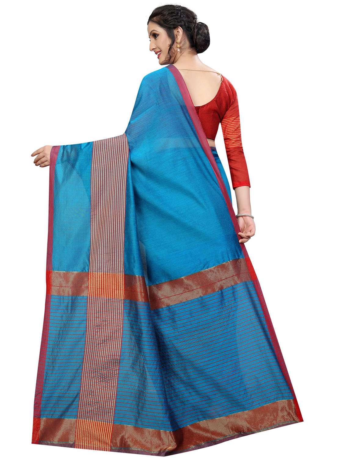 solid bordered woven saree with blouse - 16926902 -  Standard Image - 1