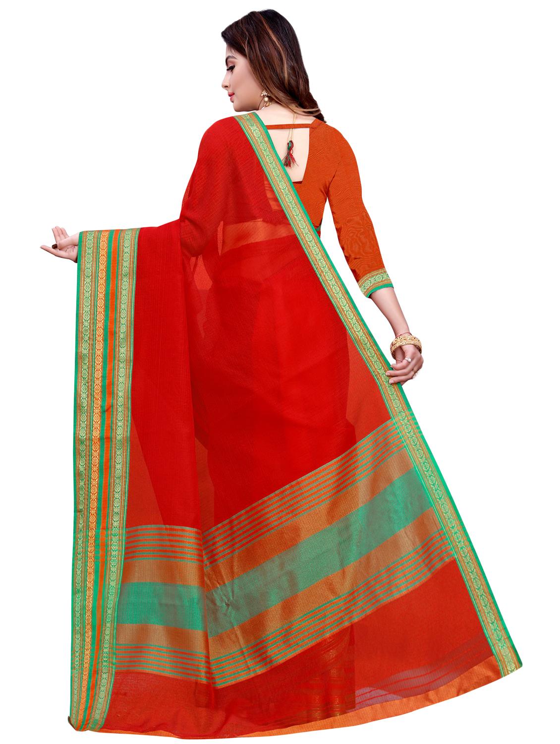 solid bordered woven saree with blouse - 16926914 - Standard Image - 1