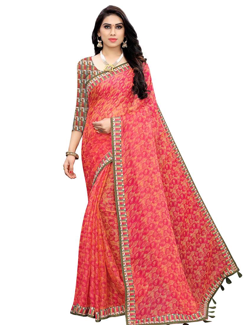 tassel detailed printed saree with blouse