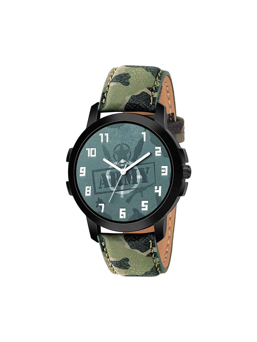 new stylish green army dial & strap analog watch for men