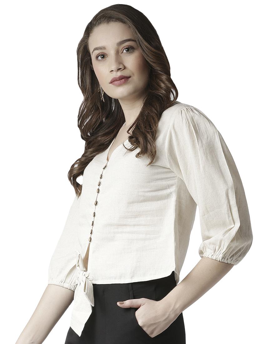 tie front button detail top  - 16929276 -  Standard Image - 1