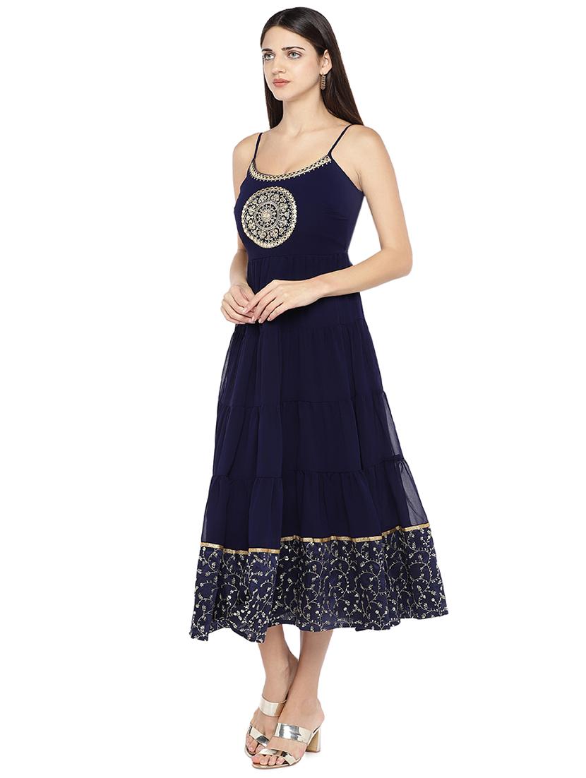 cami neck embroidered flared dress - 16929591 - Standard Image - 1