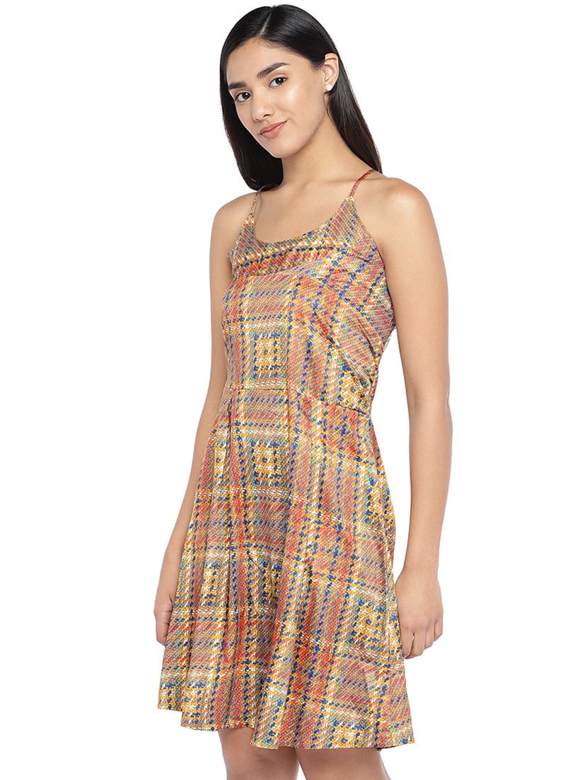 criss cross back checkered flared dress  - 16929592 -  Standard Image - 1