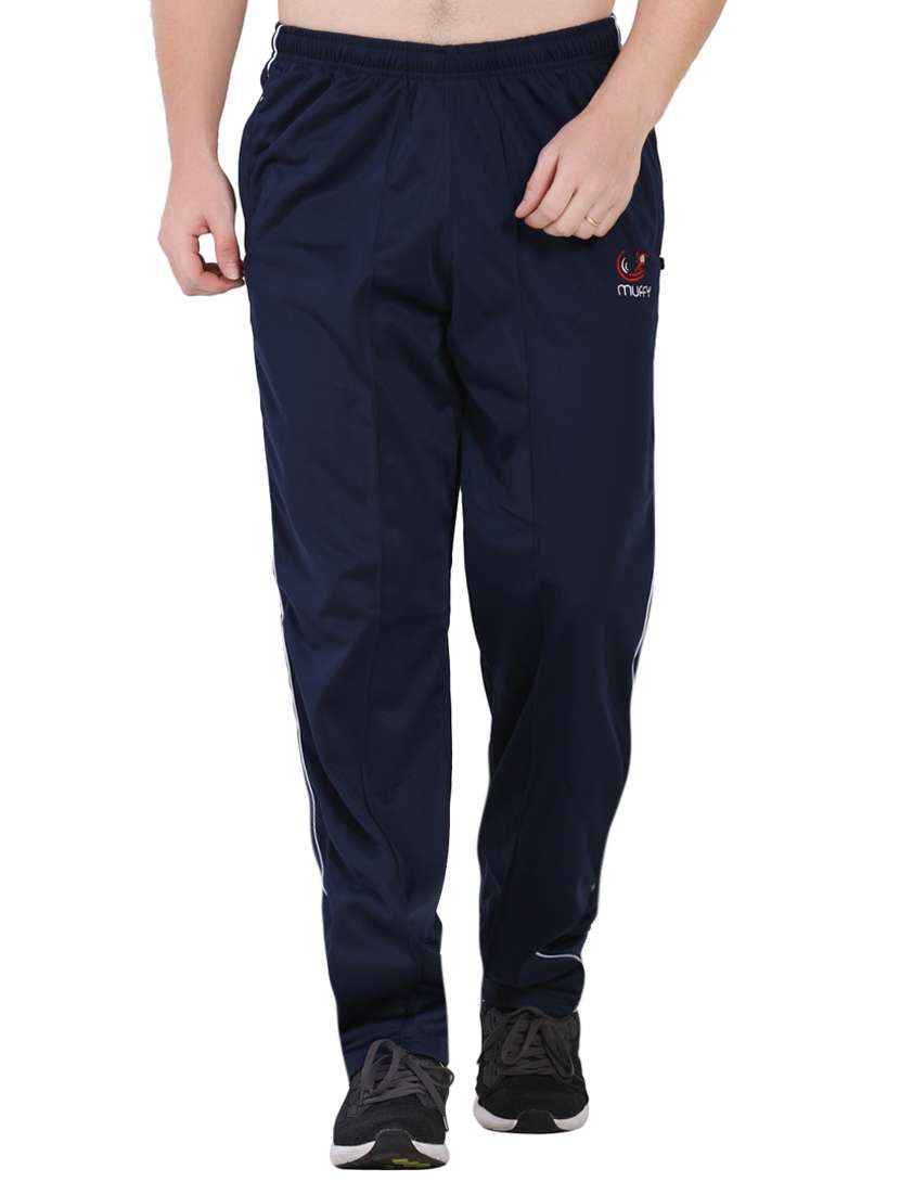 blue solid full length track pant