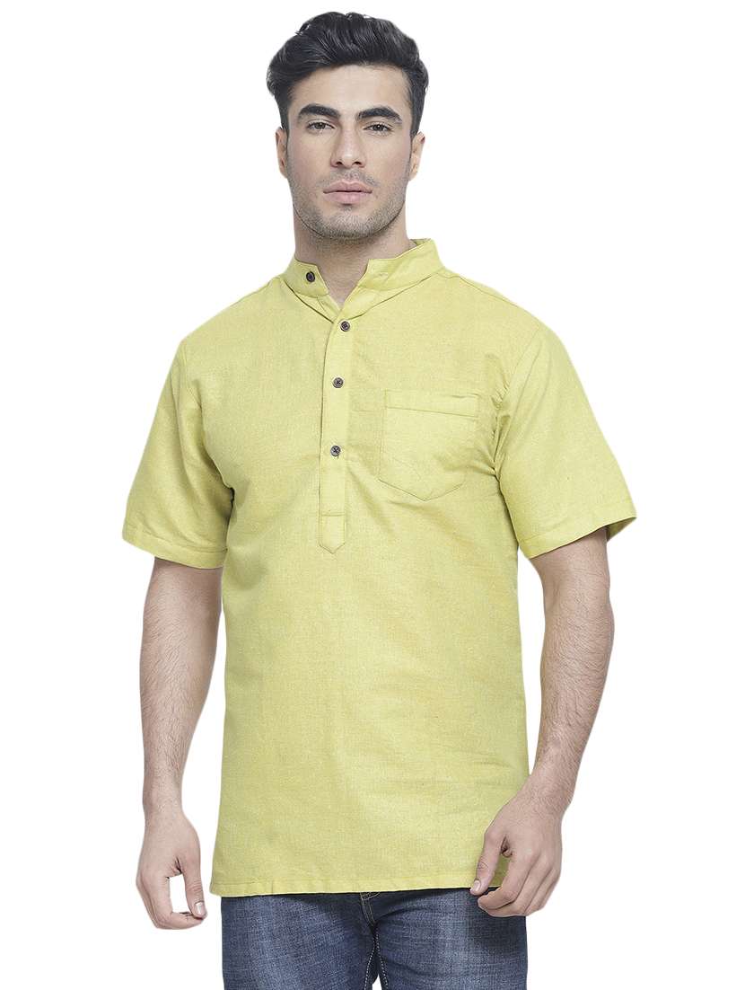 green solid short kurta