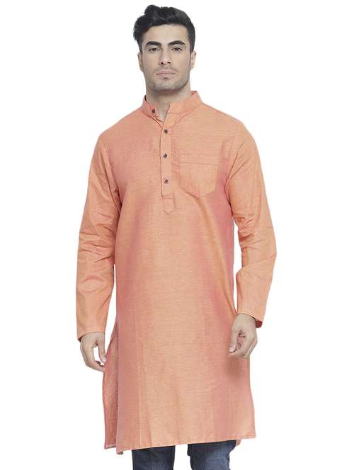orange solid long kurta - 16935128 -  Standard Image - 0