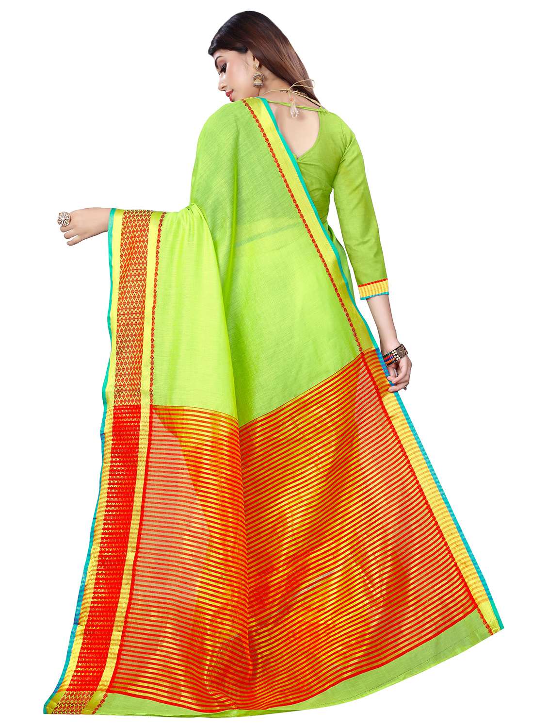 solid bordered saree with blouse - 16935423 - Standard Image - 1