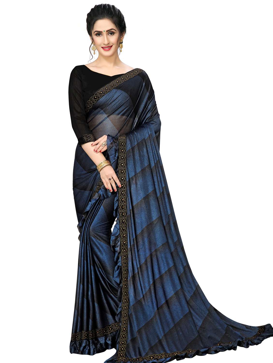 ruffle printed saree with blouse