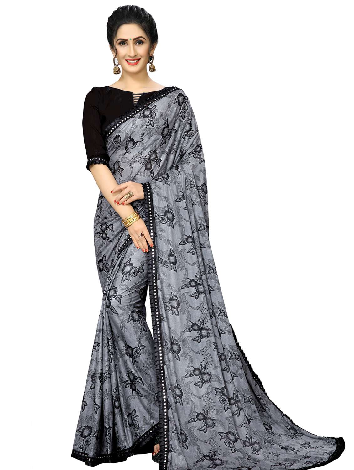 floral printed saree with blouse