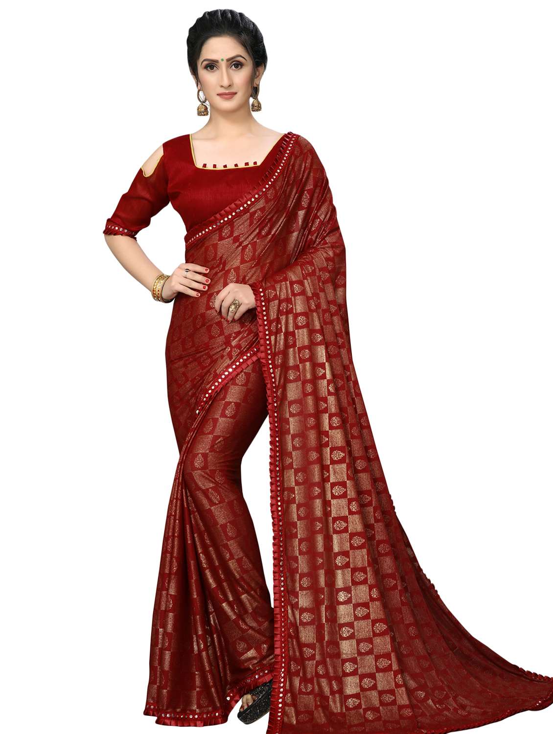 checkered printed saree with blouse