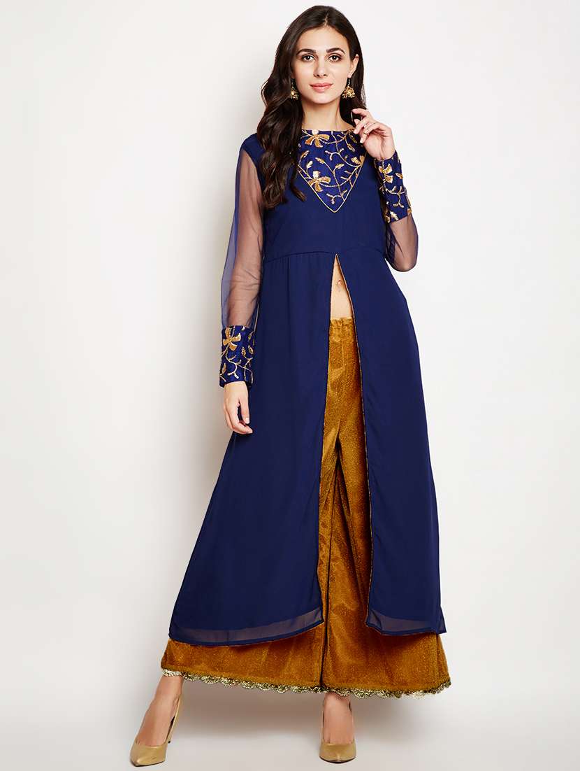 embroidered high slit kurta
