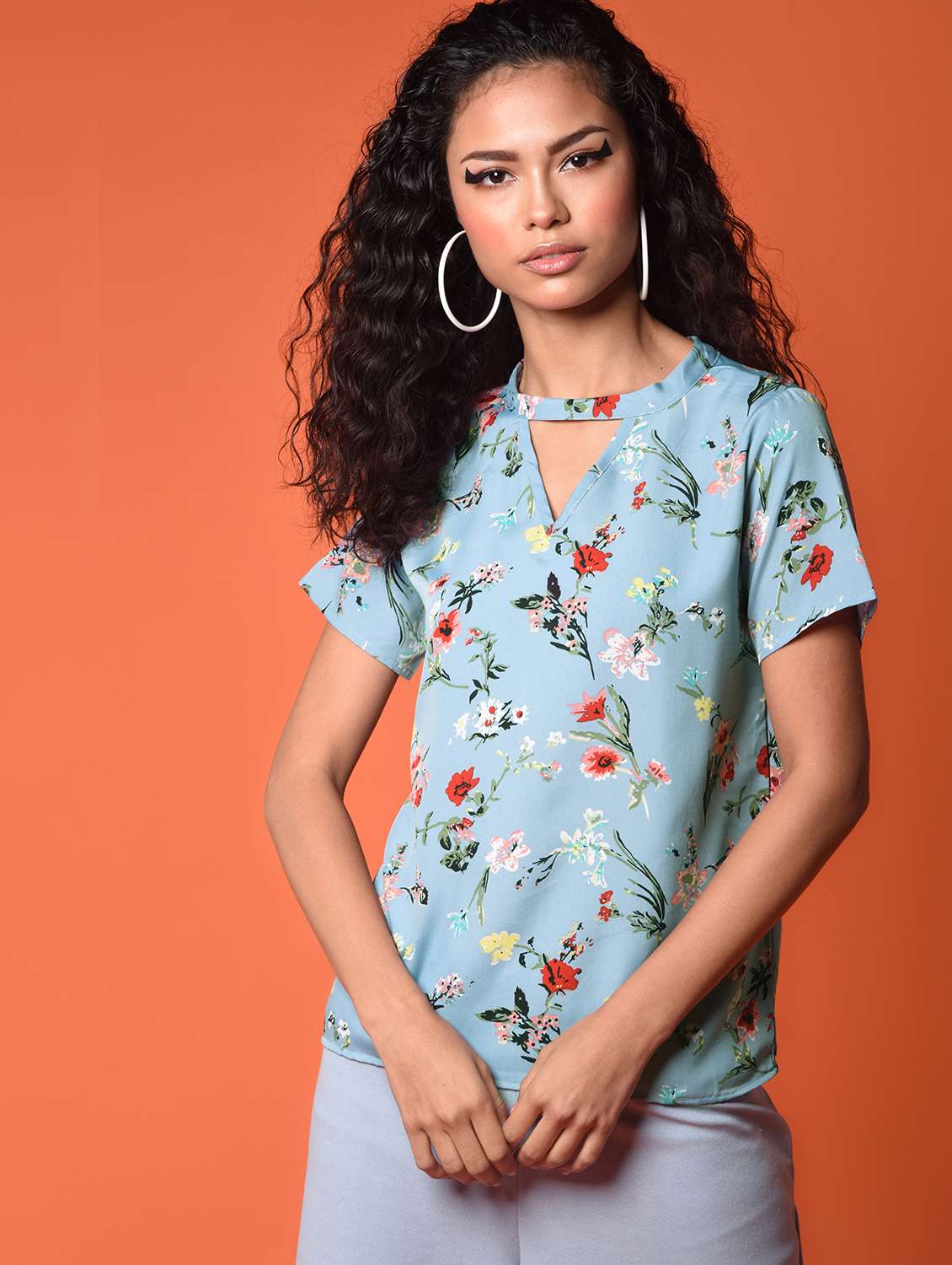 women's straight key hole neck top