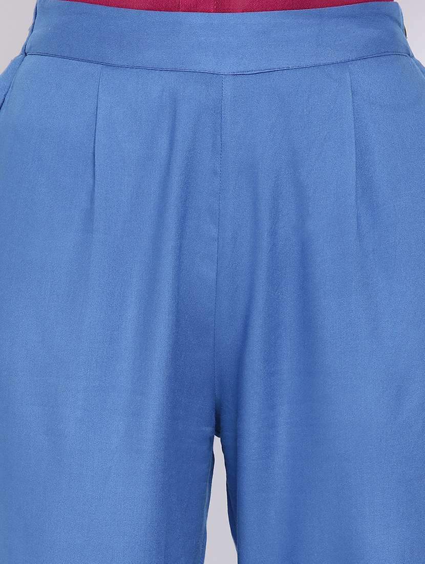 women solid light blue detailed culottes - 16936452 -  Standard Image - 4
