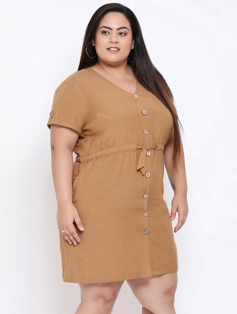 drawstring waist button up plus dress - 16936473 -  Standard Image - 1