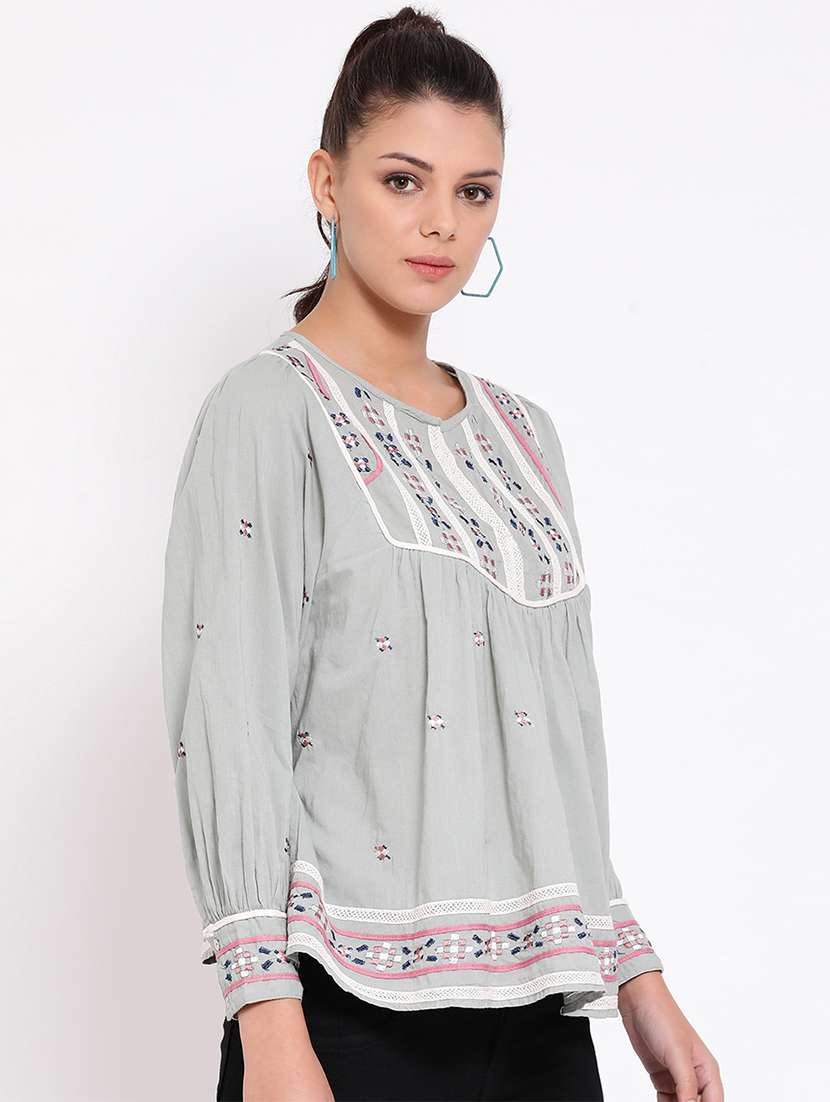 key hole neck embroidered detail top - 16936511 - Standard Image - 1