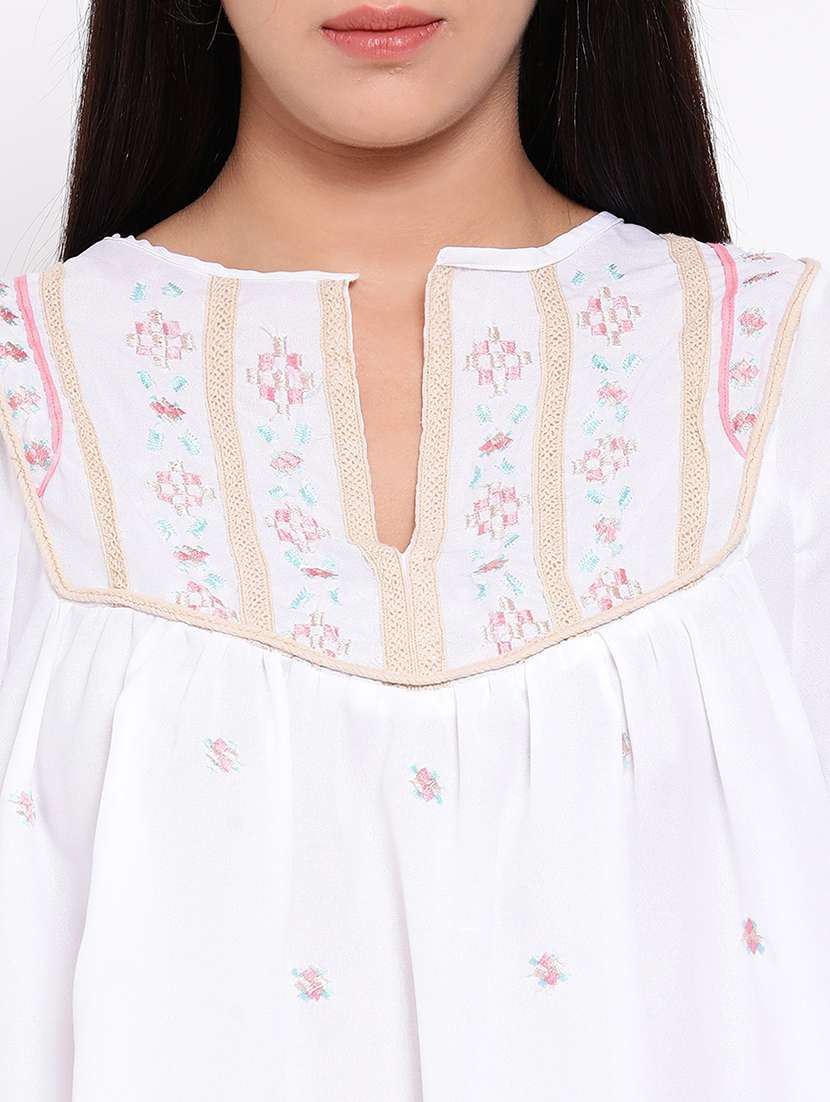 embroidered detail notch neck top - 16936513 - Standard Image - 4