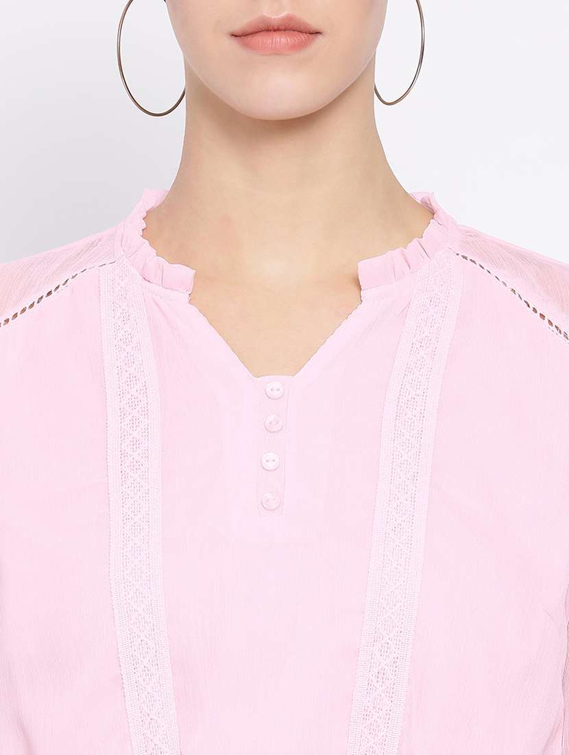 lace trim smocked detail blouson top - 16936521 - Standard Image - 4