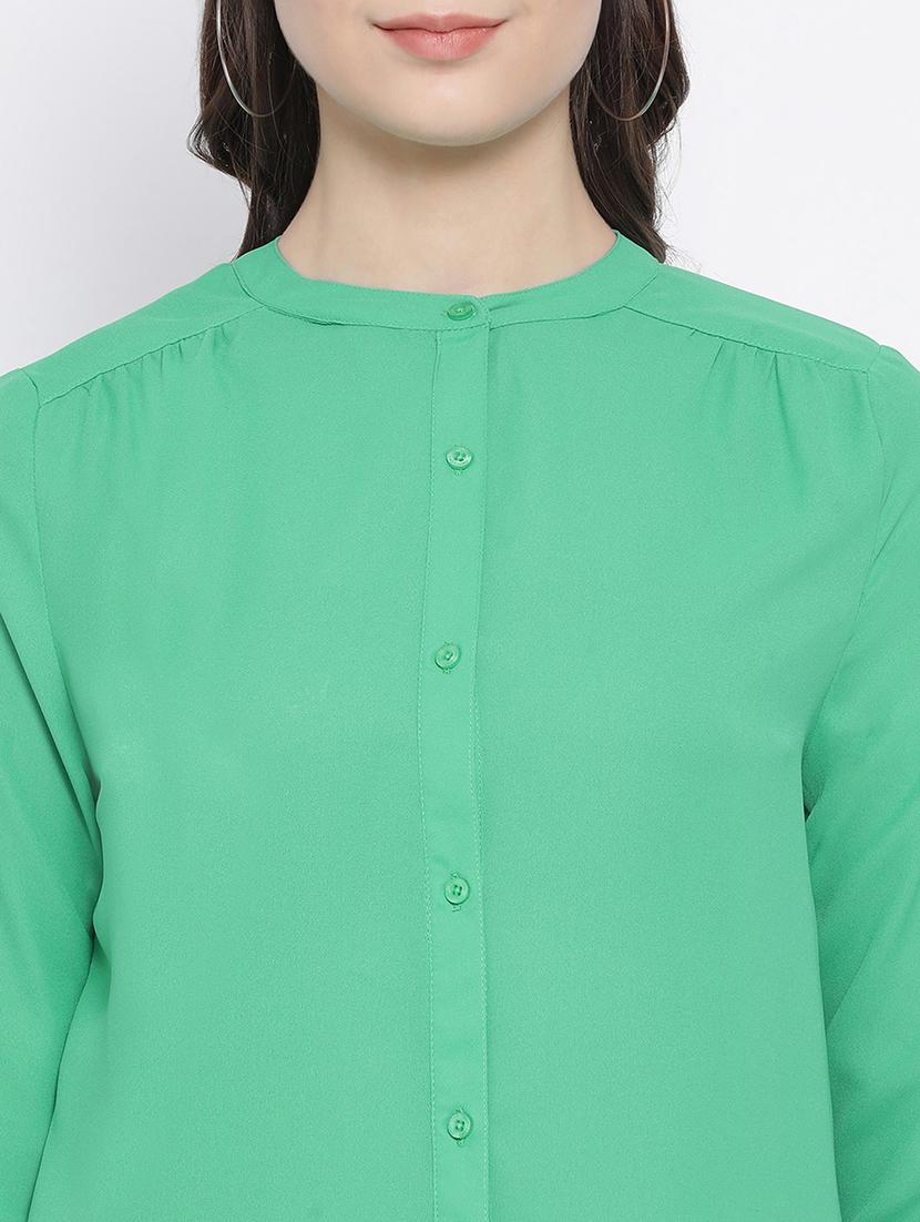 mandarin neck solid shirt - 16936604 - Standard Image - 4