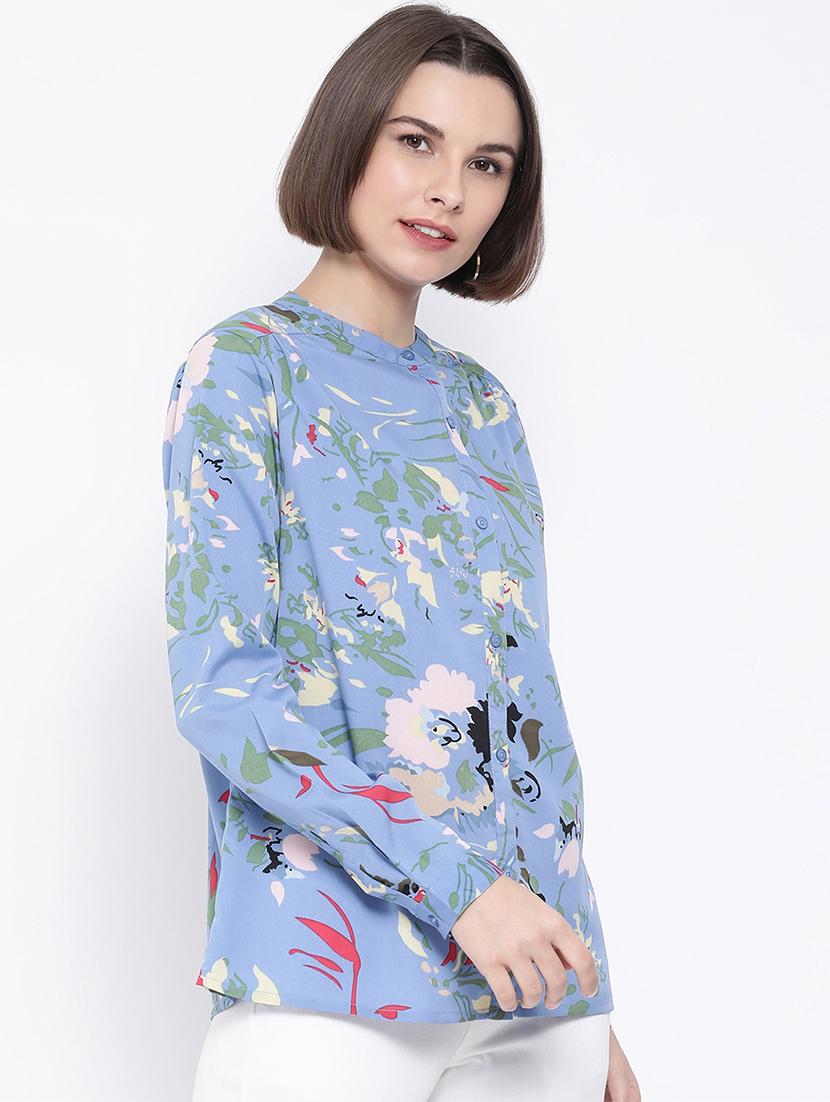 mandarin neck floral shirt - 16936606 - Standard Image - 1