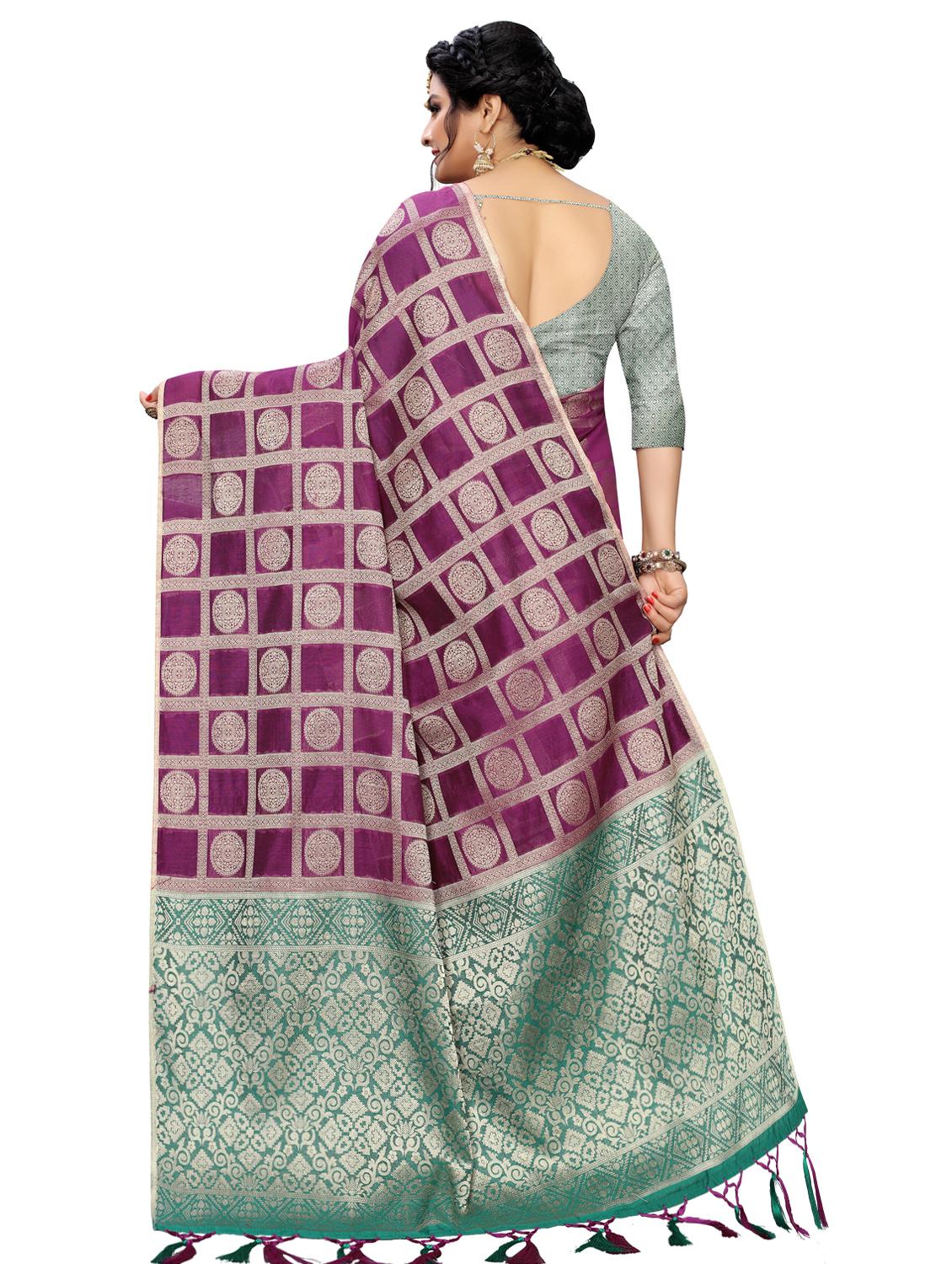 checkered banarasi saree with blouse - 16937521 -  Standard Image - 1