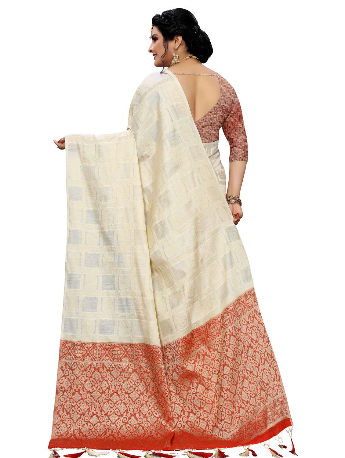 checkered banarasi saree with blouse - 16937526 - Standard Image - 1