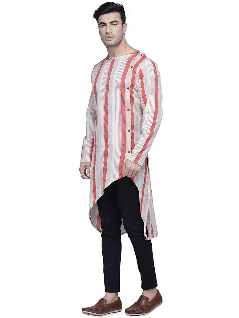 pink striped asymmetric kurta - 16938509 -  Standard Image - 1
