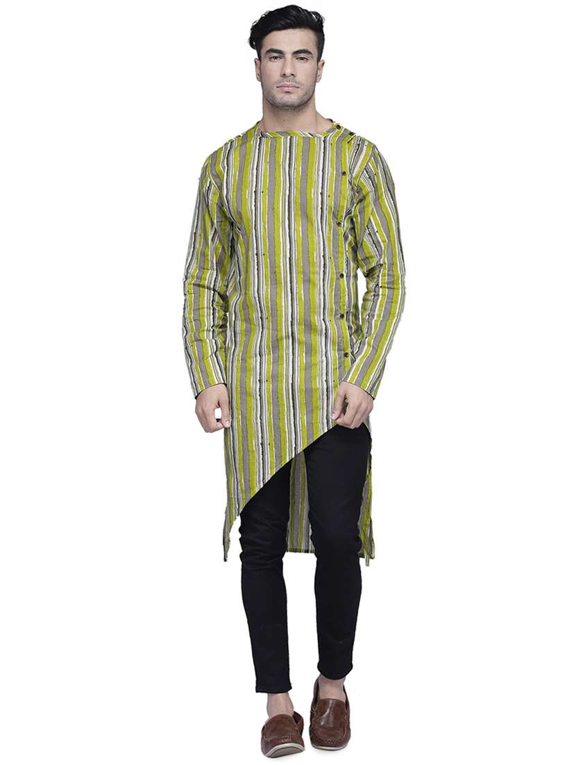 green striped asymmetric kurta