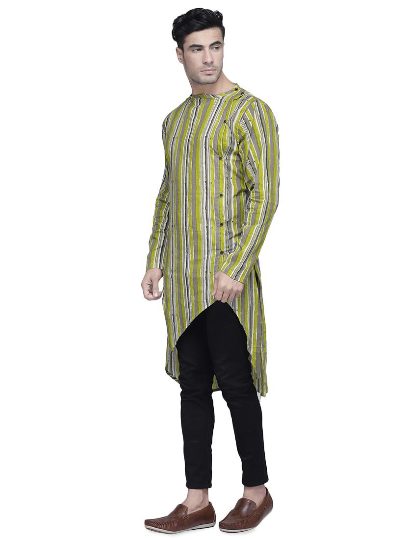 green striped asymmetric kurta - 16938511 -  Standard Image - 1